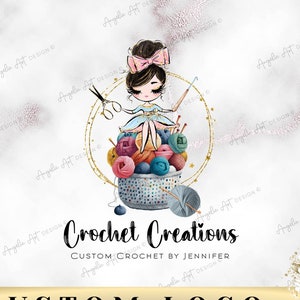 Custom Crochet Yarn Business LOGO Crochet Maker Editable Logo Template Crocheting Yarn Toy Maker Business Logo Pink Teal Crochet DIY Logo