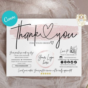 Editable in CANVA Rosegold Business Thank You Insert card Template Modern Pink CANVA Insert Card Packaging Thank You For Your Order Add Logo