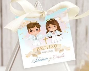 Editable Bautizo Favor Tags Niña Niño Twins (Digital Download)