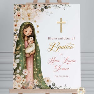 EDITÁVEL Virgen de Guadalupe Cartel de Bienvenida Bautizo Niña Placa de boas-vindas para batismo Bienvenidos a Bautizo Guadalupe Placa de boas-vindas Imprimible