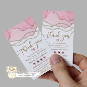 BLOSSOM - Editable Business Thank You Card Template, BLUSH Pink Gold Business Insert card Template, Pink Gold Printable DIY Business