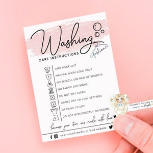 ROSY - EDITABLE Washing Instructions Template, Rose Gold Printable Insert Card, Modern Washing Instructions, Clothing Care Card Template