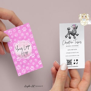 Pink Dog Grooming Business Card Template, Editable Printable Vertical Dog Business Card, DIY Dog Salon Pet Shop Dog Groomer Business Card