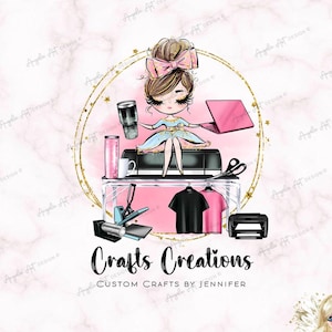 Crafter Business LOGO Crafter Custom Editable Logo Template Pink Gold Business Logo T-shirt Tumbler Makers DIY Logo Cricut Machine Logo