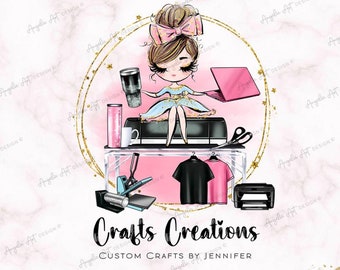 Crafter Business LOGO Crafter Custom Editable Logo Template Pink Gold Business Logo T-shirt Tumbler Makers DIY Logo Cricut Machine Logo