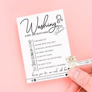 Waschanleitung Vorlage Einfache Minimalistische Insert Card Template Druckbare Moderne Waschanleitung Kleidungspflege EDITIERBAR