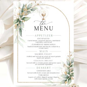 ROWAN - Greenery Gold Arch First Holy Communion Menu Template Editable Printable Green Gold Communion Menu DiY Baptism Christening MENU