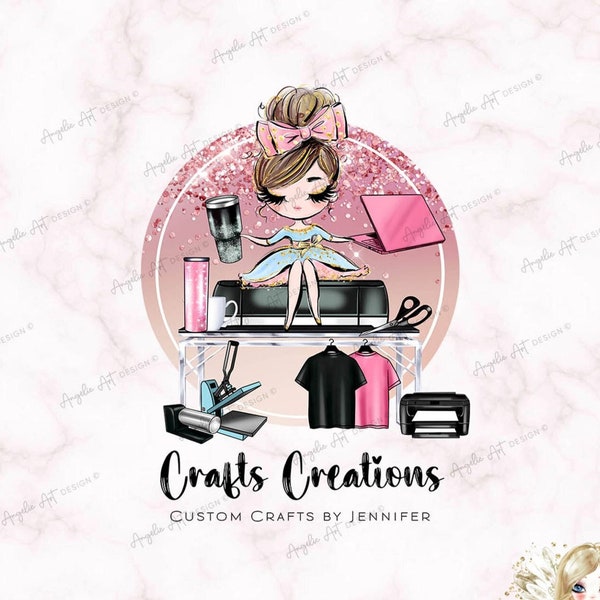 GLAM - Crafter Business LOGO Glitter Rose Gold Crafter Custom Logo Template Editable Craft Rosegold Business Logo T-shirt Tumbler Makers