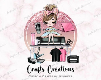 GLAM - Crafter Business LOGO Glitter Rose Gold Crafter Custom Logo Template Editable Craft Rosegold Business Logo T-shirt Tumbler Makers