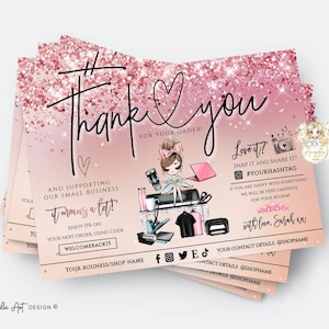 GLAM - Glitter Rose Gold Crafter Business Thank You Card Template Editável Imprimível Artesanato Rosegold DIY Cartão de Visita Camisetas Tumbler Makers