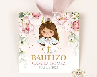 Mi Bautizo Favor Tags Niña, EDITABLE Bautizo Favor Girl, Spanish Baptism Labels Gift Tags Para Imprimir