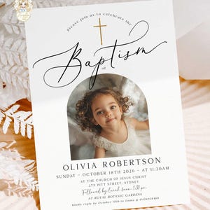 BAPTISM Christening Arch Photo Invite Baptism Invitation Template with Photo Simple Boy Girl Photo Invite template EDITABLE Printable - 025