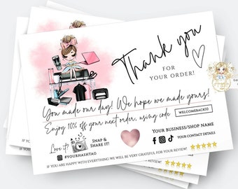 Editable Printable Crafter Business Thank You Card Template Pink Craft DIY Business Insert Card Cricut T-shirt Tumbler Makers Card