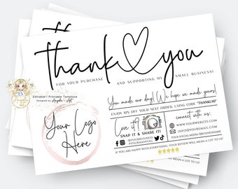 Editable SIMPLE Business Thank You For Your Order Insert card Template Modern Simple Insert Card Packaging Thank You For Purchase Add LOGO