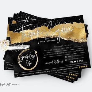 TOUCAN - Luxury Black Gold Business Thank You For Your Order Template EDITABLE Printable Luxe Business Packaging Black Business Insert