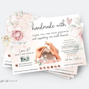 EDITIERBARE Handmade With Love STRICKEN Business Insert Kartenvorlage Floral Modern Knit Verpackung Insert Card Printable Snap & Share