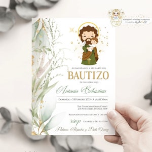 Faire-part de baptême Bautizo Niño San José Invitacione De bautizo Faire-part de baptême verdure, garçon, espagnol MODIFIABLE Para IMPRIMIR - THEODORE
