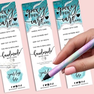 SIREN - Epoxy Pen Pflegeanleitung Vorlage, Teal Silber Epoxy Pen Verpackung Pflegekarte, druckbare bearbeitbare Aqua Teal Pen Pflegekarte