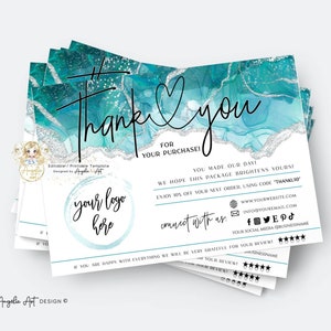 SIREN - Teal Silver Business Insert Card Template - Bearbeitbare Aqua Small Business Insert Card - Aqua Business Verpackung Insert Card Printable