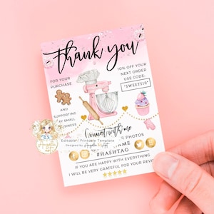 Bakery Business Insert Card Template - Pink Bakery Shop Insert Card - Pastry Packaging, Printable, Small Business - EDITABLE