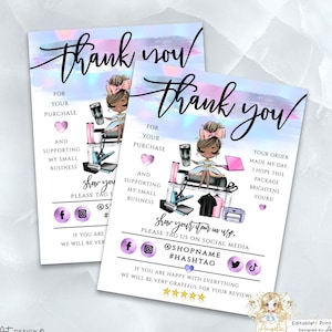 AURORA - Pastel Purple Crafter Business Thank You Card Template, Editable Printable Craft Business Insert HOLOGRAPHIC Tshirt Tumbler Maker