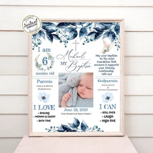 BLUE Baptism Chalkboard Sign - Boy Baptism Milestone - Baptism Printable - EDITABLE Personalized Baptism Gift Boy - Add PHOTO - BL035