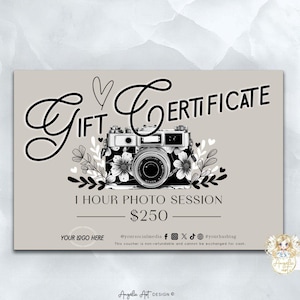 Photo session Gift card Photography Gift Certificate Template Beige Photography Gift Card Template Modern EDITABLE Printable Photo Voucher