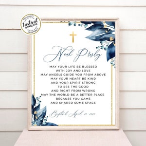 ST PETER - Baptism Prayer Blessing Sign Template, Baptism Blessing Printable, EDITABLE Baptism Gift for Boy, Blue Gold Blessing Sign