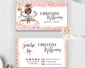 JEWELRY Maker Business Card Template,African American Jewelry Business Card Editable GLAM Glitter Rose Gold Pink Jewelry Business Card FH007