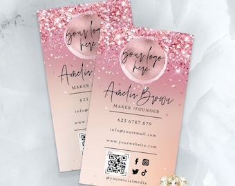 GLAM - Vertical RoseGold Business Card Template, Editable Printable Rosegold Glitter DiY Business Card, Glam Business Stationery