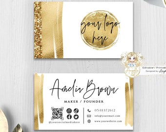 ORO - Modern Gold Business Card Template, Gold Glitter Business card, Editable Printable Luxury Business Card ADD your LOGO Gold Branding