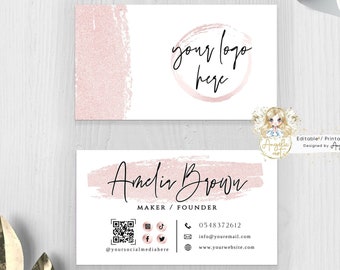 ROSY - Blush Pink Business Card Template, Add LOGO Editable Rosegold Business Card, DIY Business Card, Modern Printable Business Stationery