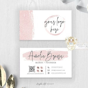 ROSY - Blush Pink Business Card Template, Add LOGO Editable Rosegold Business Card, DIY Business Card, Modern Printable Business Stationery