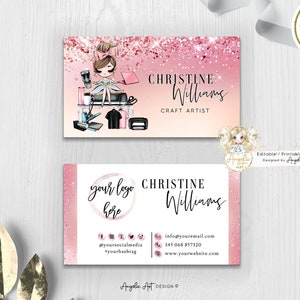 GLAM - Glitter Rose Gold Crafter Business Card Template Editável Craft Rosegold Business Card T-shirt Tumbler Makers DIY Business Card FH007