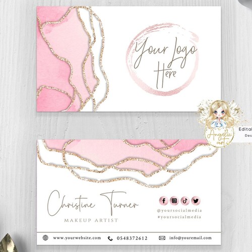 BLOSSOM Blush Business Card Template Blush Pink Gold Modern Etsy