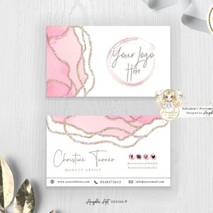 BLOSSOM - Blush Business Card Template, Blush Pink Gold Modern Business card, Editable, Printable - ADD your LOGO