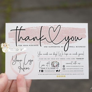 ROSY - Rosegold Business Thank You Insert Card Template, Add LOGO Modern Thank You Business EDITABLE Printable Blush Pink Business Packaging