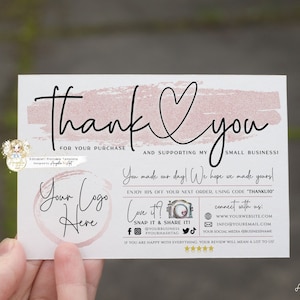 ROSY - Rosegold Business Thank You Insertar plantilla de tarjeta, agregar LOGO Moderno Gracias Negocios EDITABLE Imprimible Blush Pink Business Packaging