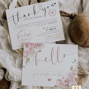 Blush Floral Business bedankt voor je bestelling kaartsjabloon, BEWERKBARE afdrukbare insteekkaart, verpakking LOGO toevoegen Hello Card Busines