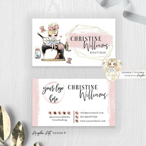 ROSY - Sewing Business Card Template, Editable Handmade Sewing Rosegold Business Card, Modern Makers Business Design DIY Business Card FH007