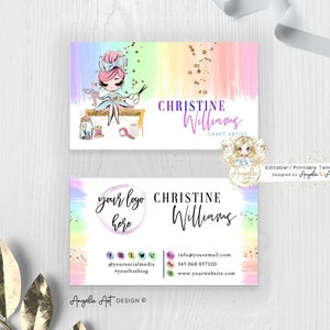 Modèle de carte de visite RAINBOW Crafter, carte de visite arc-en-ciel Crafty modifiable, conception d'entreprise colorée moderne, carte de visite bricolage - FH007