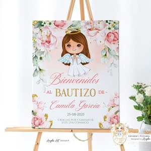 Cartel de Bienvenida Bautizo Niña, Spanish Baptism Welcome, Bienvenidos a Bautizo, Bautizo Welcome Sign, EDITABLE Para Imprimir Nina Welcome