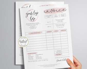 Rose Gold Editable INVOICE Template, Modern Printable Invoice Form, EDITABLE Business Invoice, Billing Form Template
