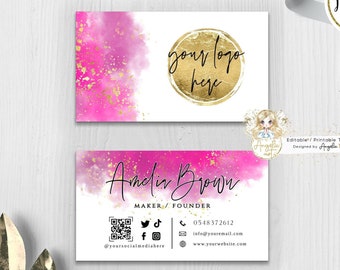 JOY - Hot Pink Gold Glitter Business Card Template Pink Gold Business card Editable Printable Business Card ADD Your LOGO Pink Gold Branding