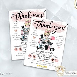 ROSY - Bewerkbare Rose Gold Crafter Business Bedankkaartsjabloon, Afdrukbare Roze Craft DIY Business Insert Card T-shirt Tumbler Makers