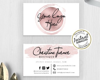 ROSY - Rose Gold Business Card Template - Add Your LOGO - Editable Rosegold Business Card - DIY Business Card - Modern Business Stationery