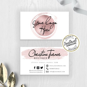 ROSY - Rose Gold Business Card Template - Add Your LOGO - Editable Rosegold Business Card - DIY Business Card - Modern Business Stationery