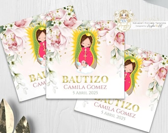 Bautizo Favor Tags Niña, Virgen de Guadalupe Bautizo Favor Girl, Mi Bautizo Tags, Spanish Baptism Labels Gift Tags | EDITABLE Para Imprimir