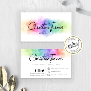 IRIS - RAINBOW Business Card Template, Editable Rainbow Business Card, Modern Colorful Business Card Design, DIY Business Card