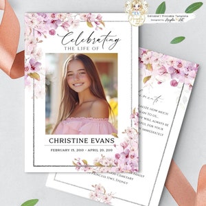 Plantilla de programa funerario floral: Memorial de flor de cerezo editable (PDF)